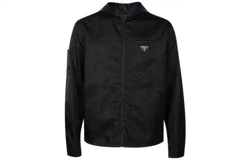 PRADA Jackets Men's Black Hooded Moderate Other