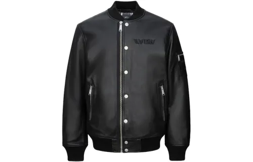 EVISU Jackets Men's Black Baseball Collar Moderate Pilot