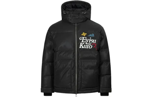 EVISU Down Jackets Men's Black Hooded Moderate Down Jacket