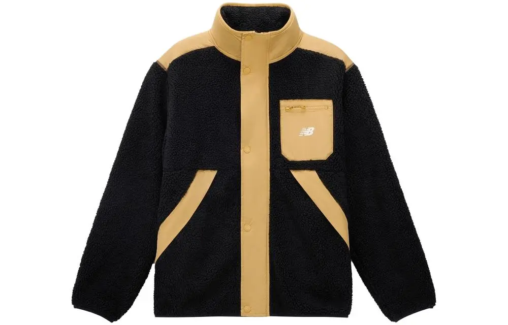 New Balance Velvet Jackets Men's Black Stand Collar Thickened And Fleece-Lined