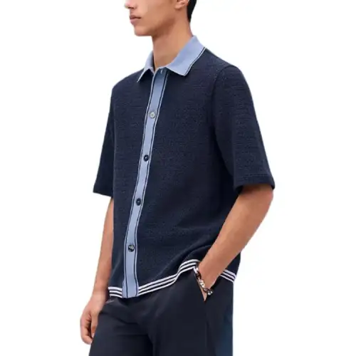 HERMES Shirts Men's Black Lapel Moderate Other