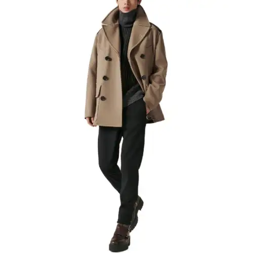 HERMES Coats Men's Camel Suit Collar Moderate Straight Fit