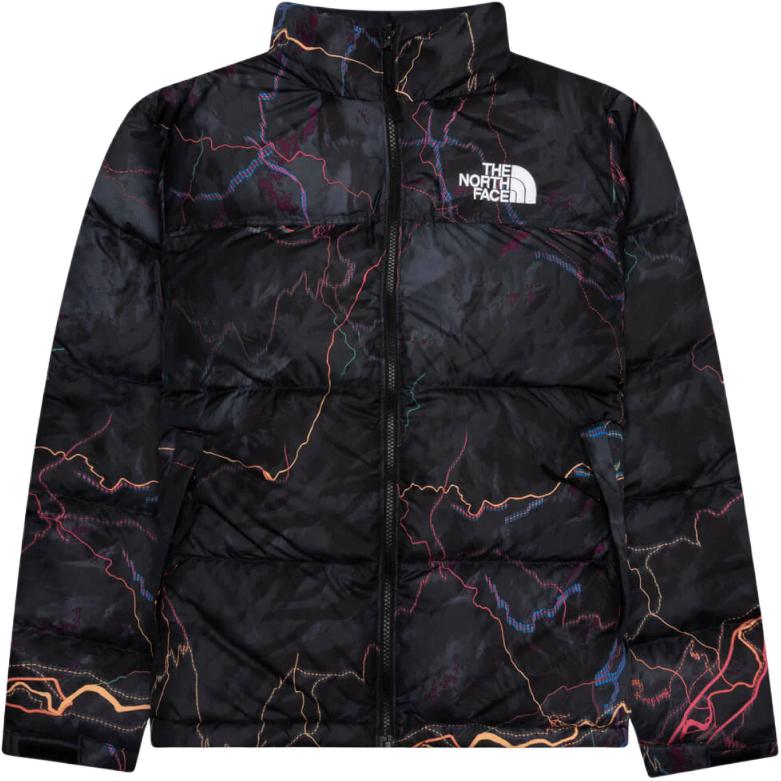 Мужской пуховик The North Face 1996 Nuptse 700 (черный с принтом)