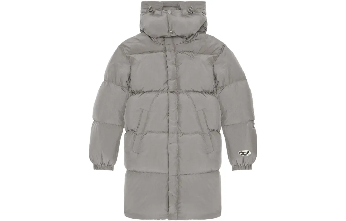 DIESEL Down Jackets Men's Gray Hooded Moderate Straight Fit
