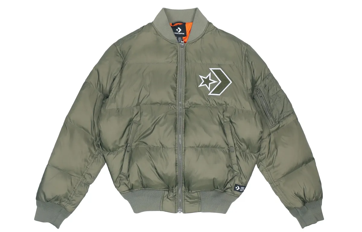 Converse Baseball Jackets Men's Grass Green Baseball Collar Moderate Straight Fit