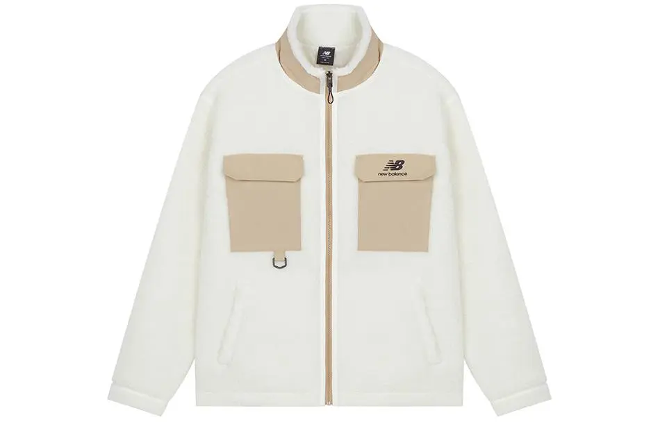 New Balance Velvet Jackets Men's White Stand Collar Thickened And Fleece-Lined