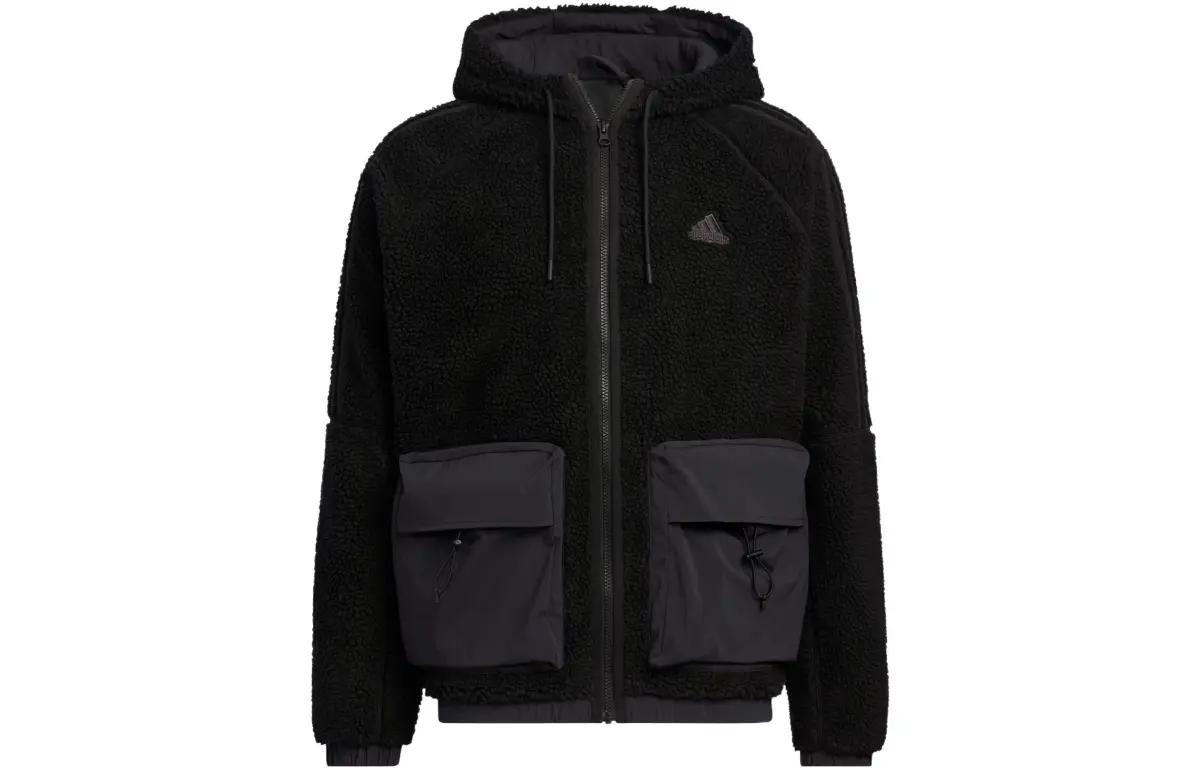 Adidas Velvet Jackets Men's Black Hooded Moderate