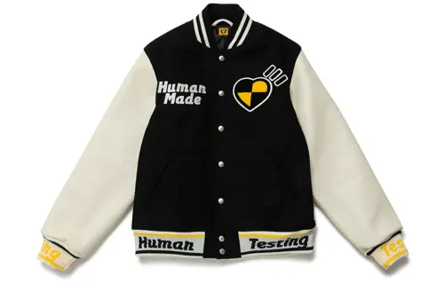 HUMAN MADE ASAP Rocky Human Testing joint series Varsity Jacket robot letter cartoon print long-sleeved baseball uniform for men and women, black