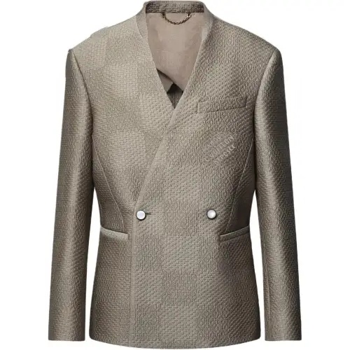 Lv Damier Wool Silk Jacquard Double Breasted Jacket