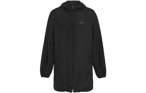 PRADA Coats Men's Black Hooded Moderate Straight Fit