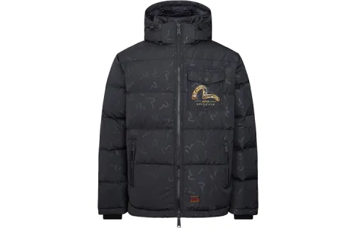 EVISU Down Jackets Men's Black Hooded Moderate Other