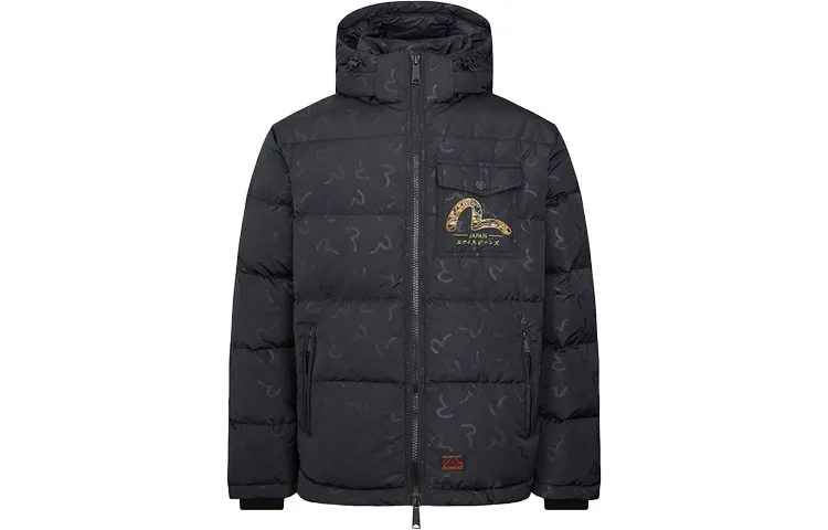 EVISU Down Jackets Men's Black Hooded Moderate Other
