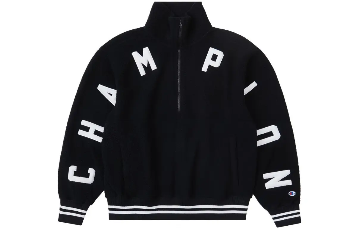 Champion Applique Letter Logo Polar Fleece Zippers Stand Collar Fleece Lined Velvet feel Coat US Version Unisex