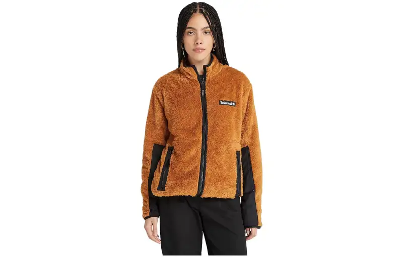 Timberland Velvet Jackets Unisex Brown Stand Collar Moderate