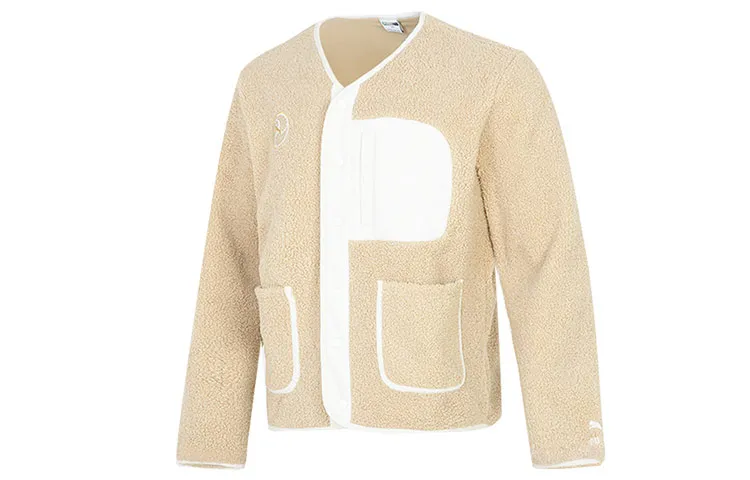 PUMA Velvet Jackets Men's Khaki Collarless Thickened And Fleece-Lined