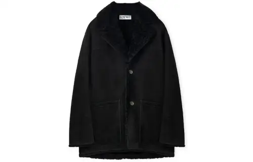 LOEWE Coats Men's Black Lapel Moderate Straight Fit