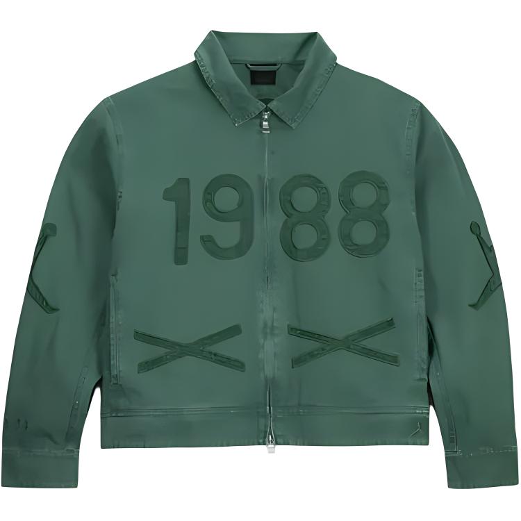 Jordan X Nina Chanel Abney joint model SS24 solid color brand logo fashion long-sleeved lapel shirt zipper jacket jacket men and women same style green