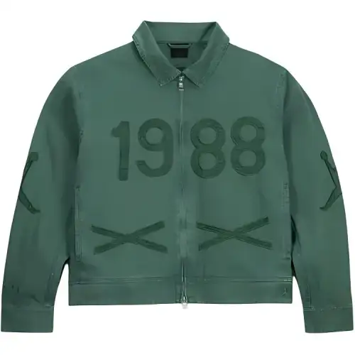 Jordan X Nina Chanel Abney joint model SS24 solid color brand logo fashion long-sleeved lapel shirt zipper jacket jacket men and women same style green