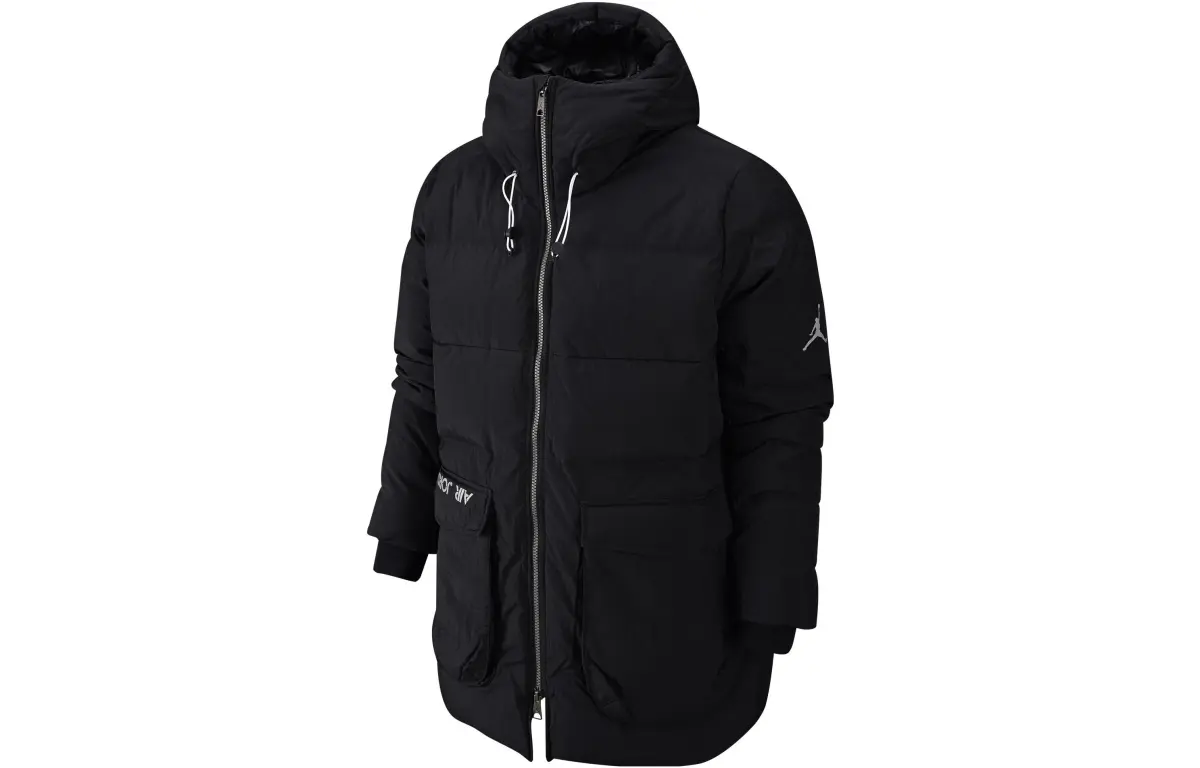 Jordan Down Jackets Men's Black Hooded Moderate Straight Fit