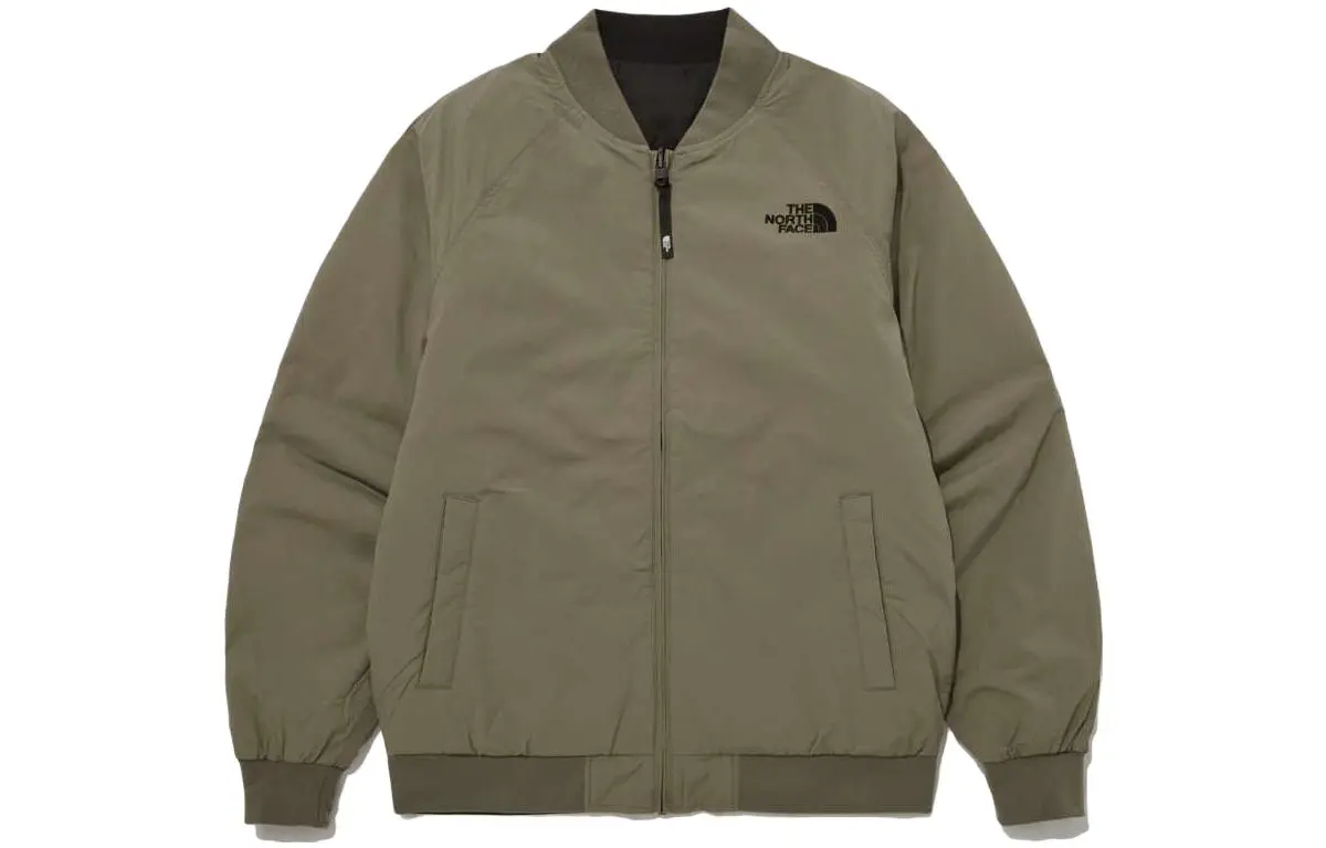 THE NORTH FACE Jackets Unisex Army Green Baseball Collar Moderate Straight Fit
