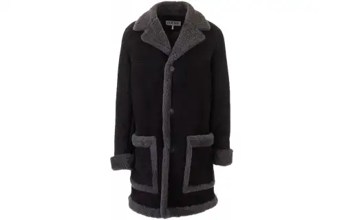 LOEWE Coats Men's Black Lapel Thickened Straight Fit