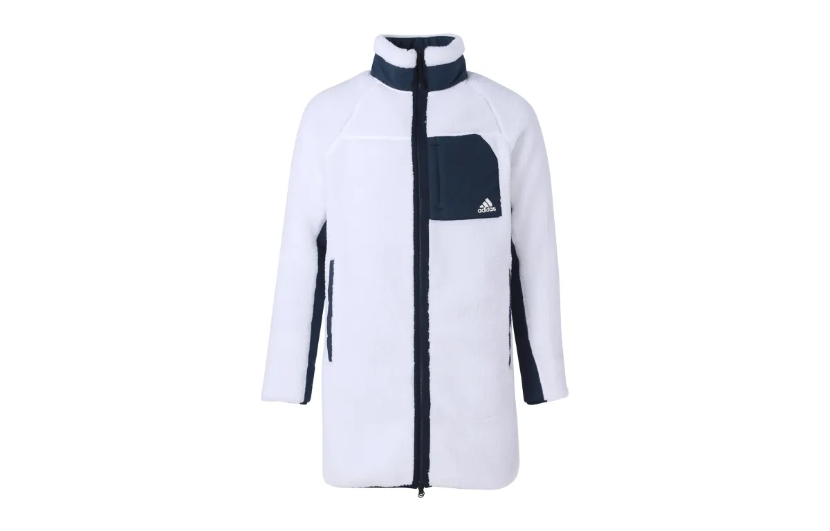 Adidas Velvet Jackets Unisex White Stand Collar Moderate Straight Fit