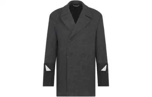 DIOR Coats Men's Gray Suit Collar Moderate Straight Fit