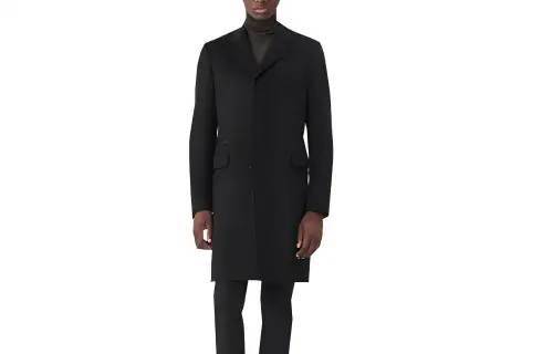 HERMES Coats Men's Black Lapel Moderate Straight Fit
