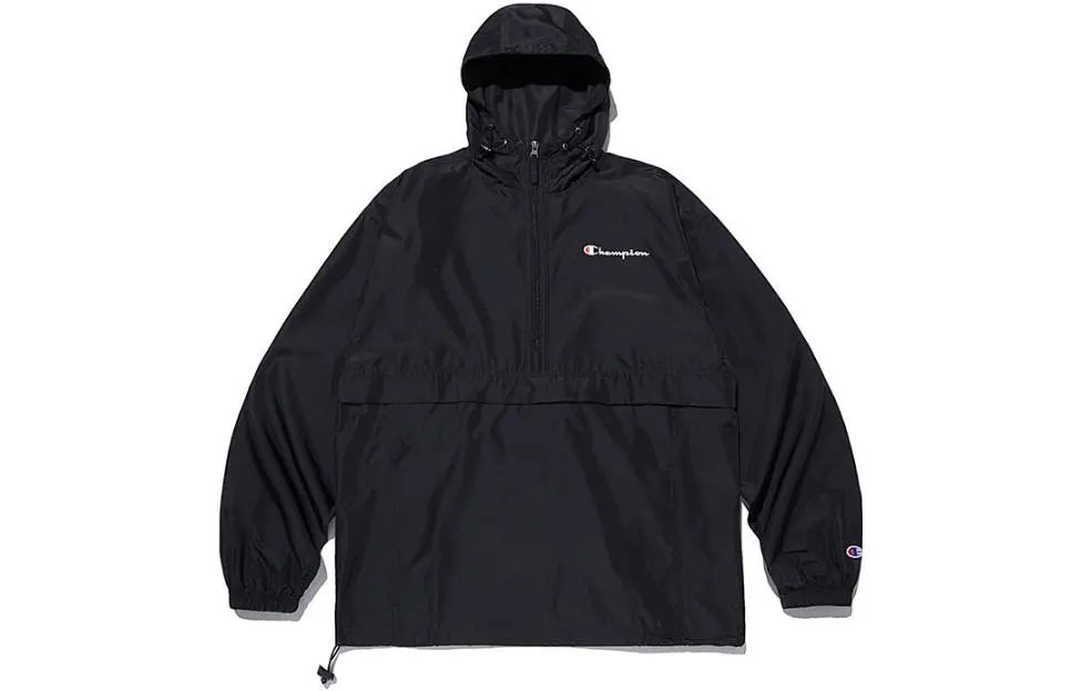 Champion Jackets Men's Black Hooded (Non-detachable) Moderate Straight Fit