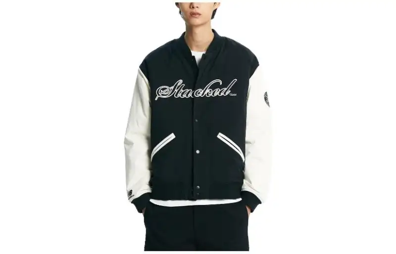 New Balance Jackets Men's Black Green Baseball Collar Moderate Other
