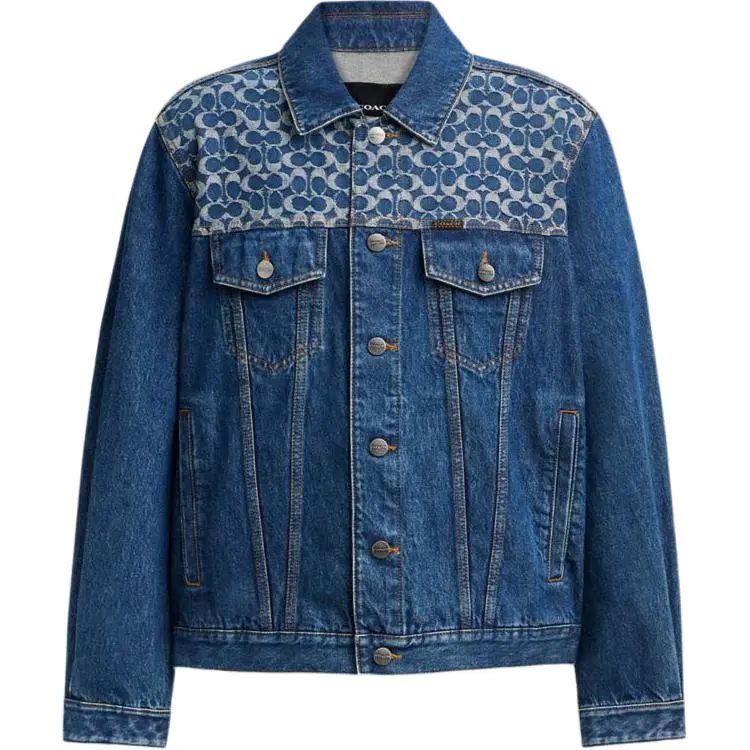 COACH Denim Jackets Men's Blue Lapel Moderate Straight Fit