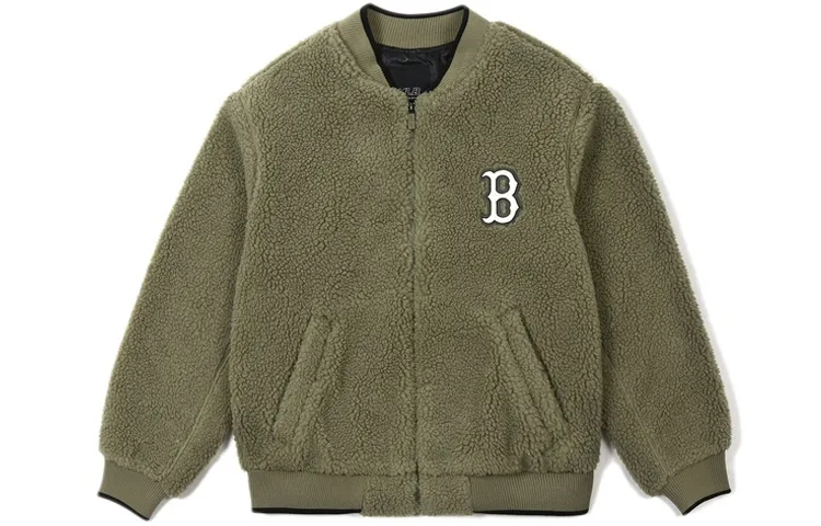 MLB Boston Red Sox Velvet Jackets Unisex Khaki Baseball Collar Thickened