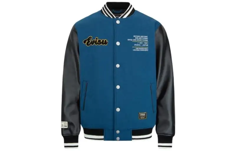 EVISU FW22 Buddha head embroidered striped trim single-breasted letter baseball jersey for men