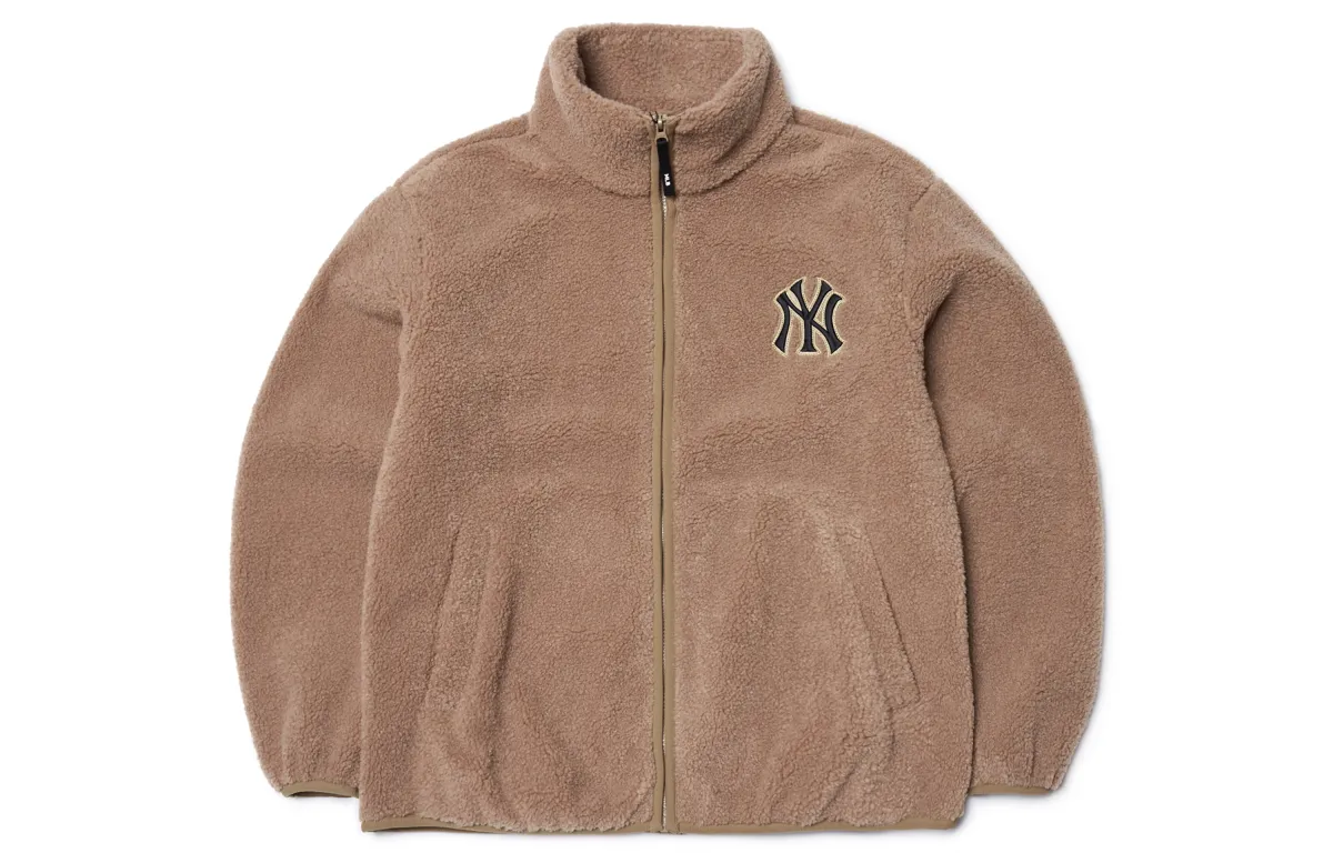 MLB New York Yankees Velvet Jackets Unisex Light Brown Stand Collar Thickened And Fleece-Lined