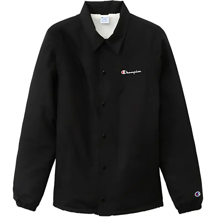 Champion Micro Label Pattern Faux Sherpa Fleece Lined Single Breasted Velvet feel Coat Japan Version Unisex Black