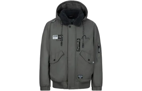 EVISU Jackets Men's Gray Hooded Thickened Pilot