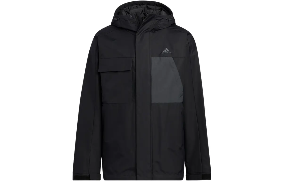 Adidas Down Jackets Men's Black Hooded Moderate Parka Down Jacket