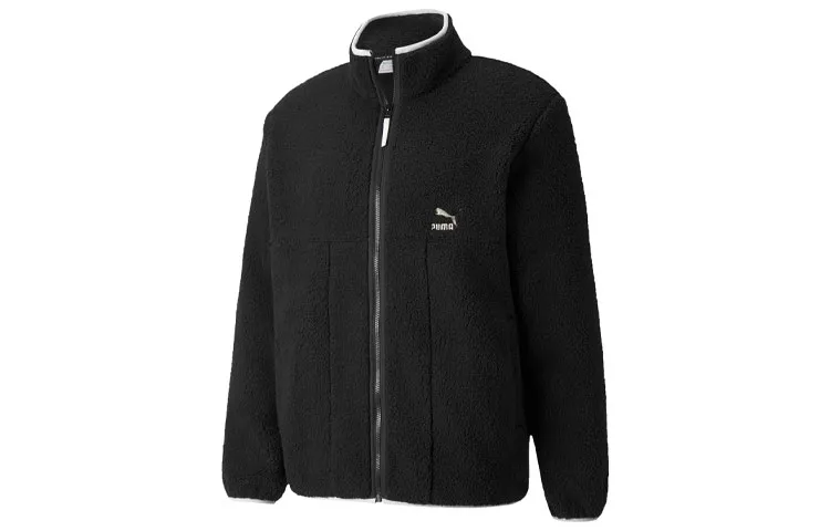 PUMA CLASSICS Boa Velvet Jackets Men's Black Stand Collar Moderate