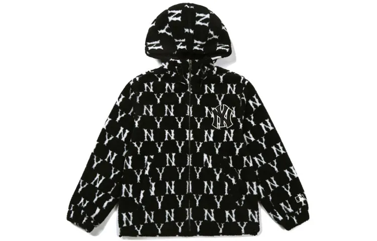 MLB Monogram Velvet Jackets Unisex Black Hooded Moderate