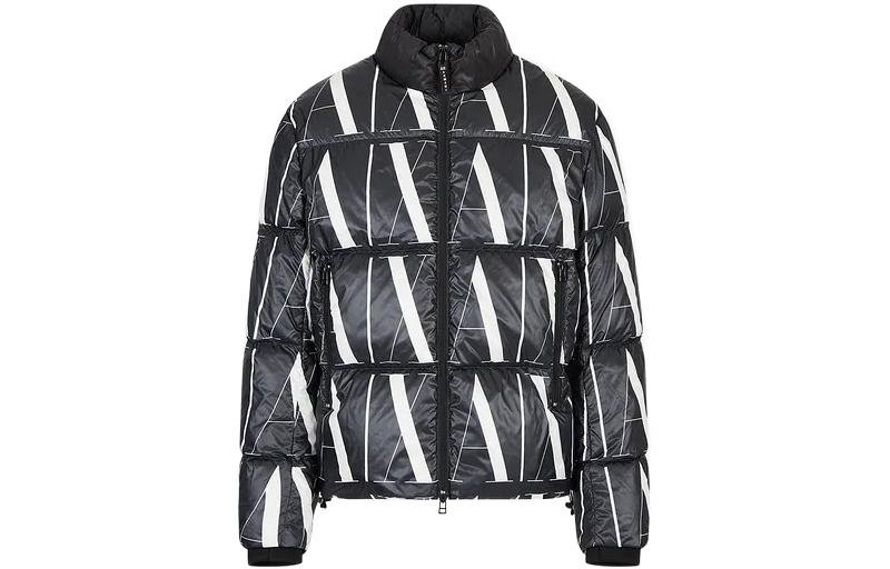 ARMANI EXCHANGE AE FW22 Letter Logo Print Stand Collar Warm Down Jacket Men's Black