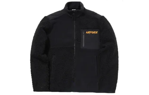 Li Ning Sherpa Patchwork Fleece Lined Thermal Casual Stand Collar Velvet feel Coat Men's New Standard Black