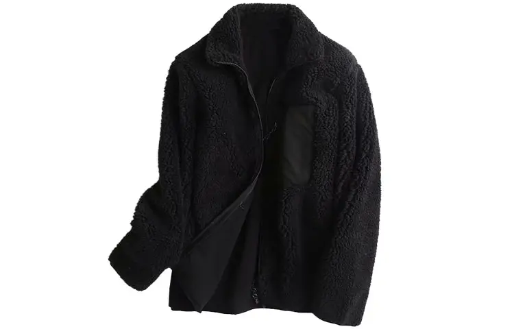 UNIQLO Velvet Jackets Men's Black Stand Collar Moderate