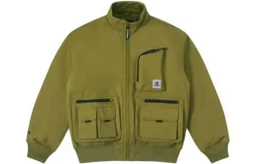 Converse Down Jackets Men's Olive Green Stand Collar Moderate
