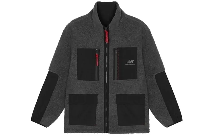 New Balance Velvet Jackets Men's Black Stand Collar Thickened And Fleece-Lined
