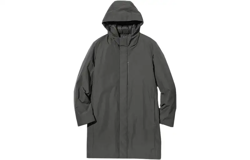 UNIQLO Coats Men's Dark Green Hooded Moderate