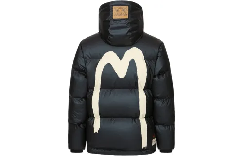 EVISU Down Jackets Men's Black Hooded Moderate Down Jacket