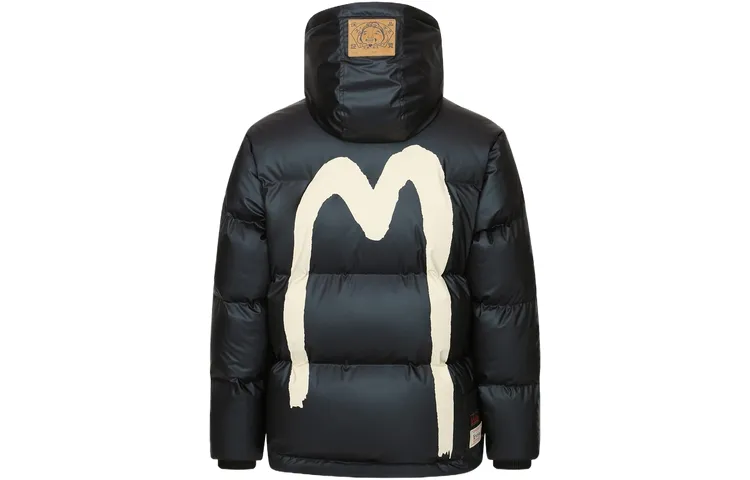 EVISU Down Jackets Men's Black Hooded Moderate Down Jacket