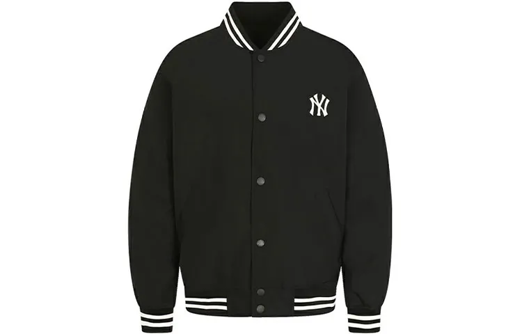 MLB Baseball Jackets Unisex Black Baseball Collar Moderate Straight Fit
