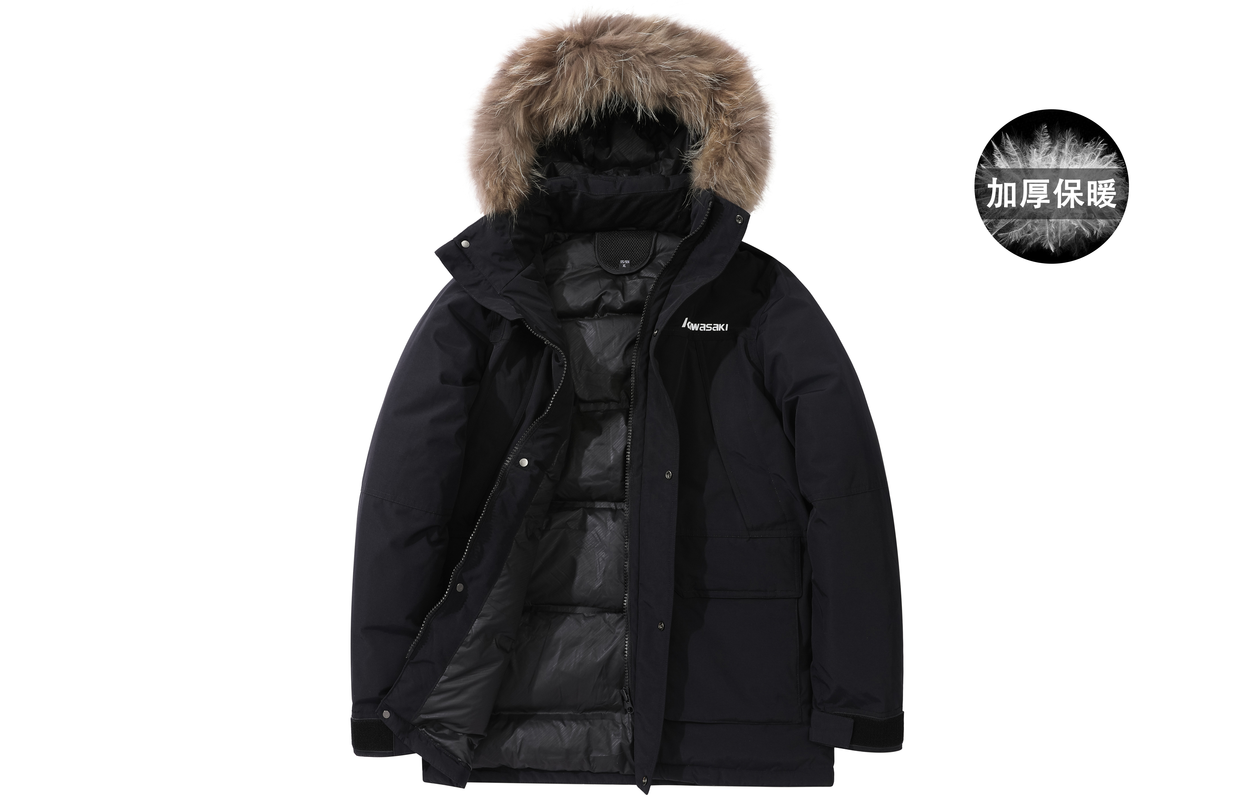 Kawasaki Down Jackets Unisex Hooded Moderate Parka Down Jacket