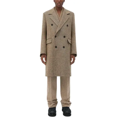 Bottega Veneta Coats Men's Brown Lapel Moderate Straight Fit